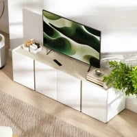Mobile TV con 4 porte a chiusura ammortizzata, ripiano regolabile e passacavi, 135 x 38 x 45 cm, Bianco