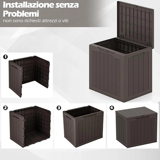 Baule da Esterno 96 L, Cassapanca Contenitore con Coperchio Bloccabile e Tessitura in Vimini, per Giardino e Cortile, 56 x 41 x 50,5 cm (Marrone)