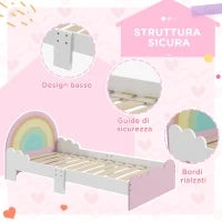 Lettino per Bambini 3-6 Anni con Sponde Laterali Anticaduta in MDF, 143x74x66 cm, Bianco e Rosa