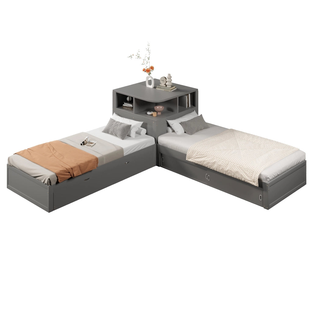 LETTO Piattaforma L 90x200 cm con letto estraibile, contenitore, grigio