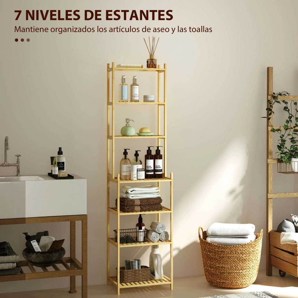 Mobile da Bagno a 7 Ripiani in Bamb¨´ ¨C Zephmum ¨C 44x33x180 cm