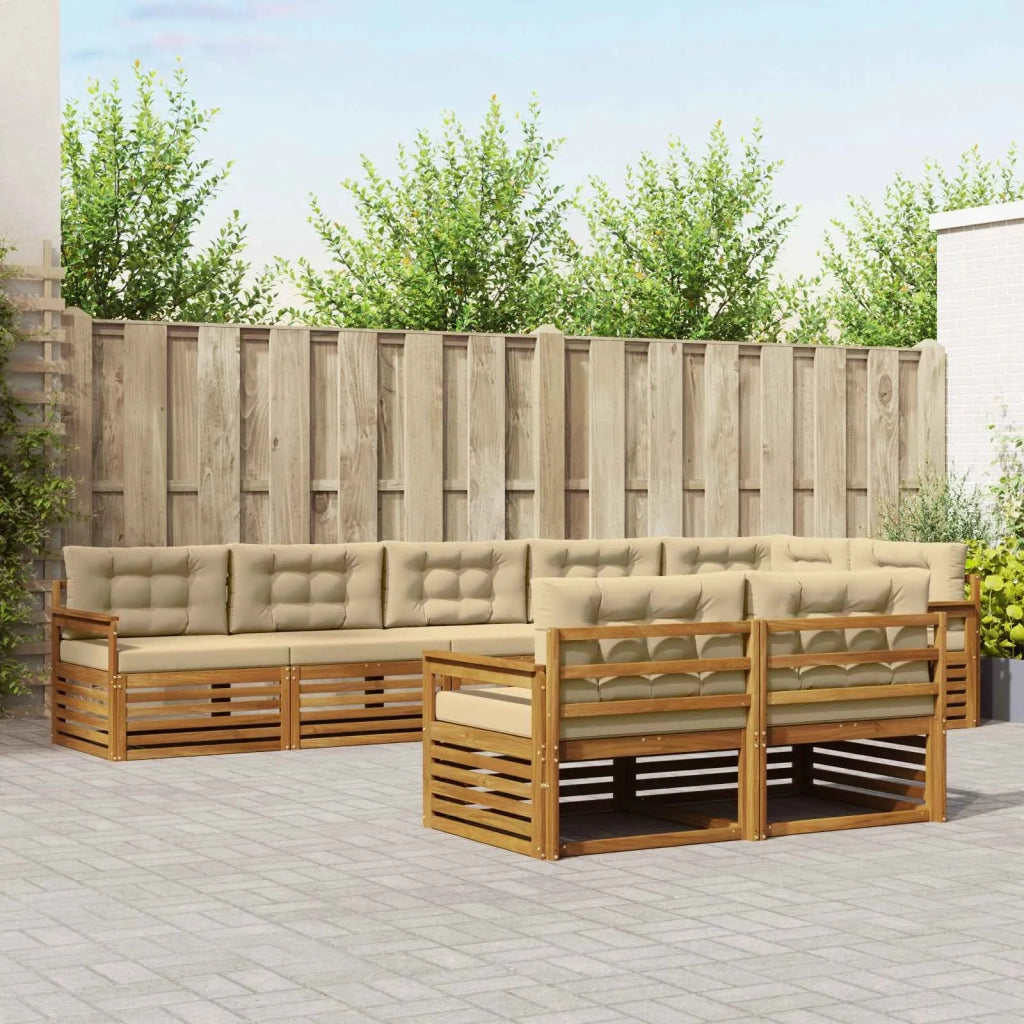 Set di divani da esterno con cuscino 8 pcs Naturale e Beige