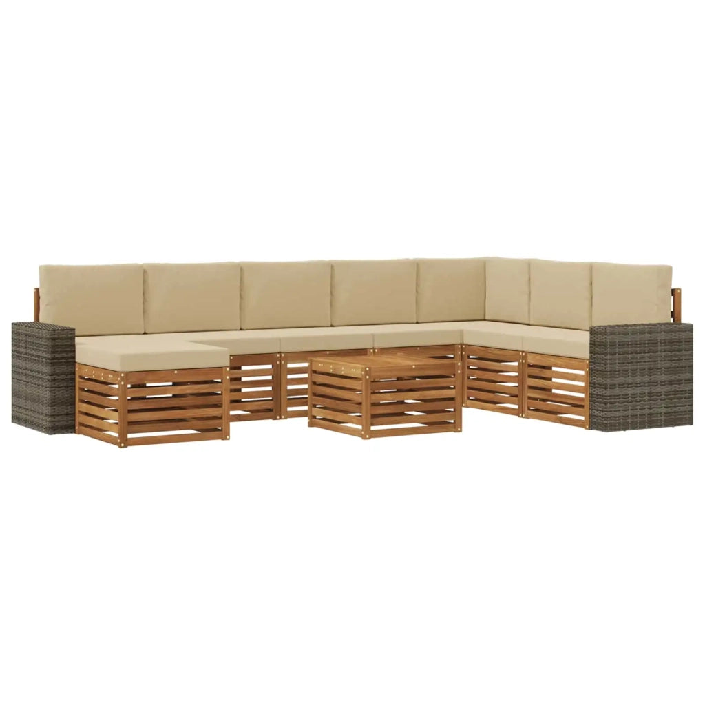 Set di divani da esterno con cuscino 9 pcs Naturale e Beige 3384759