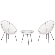 Set da Esterno Tavolino e 2 Sedie Bianco Rattan Sintetico Moderno