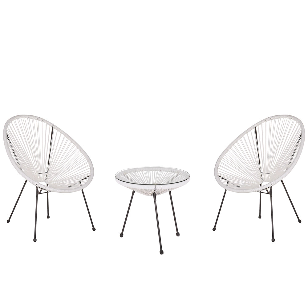 Set da Esterno Tavolino e 2 Sedie Bianco Rattan Sintetico Moderno
