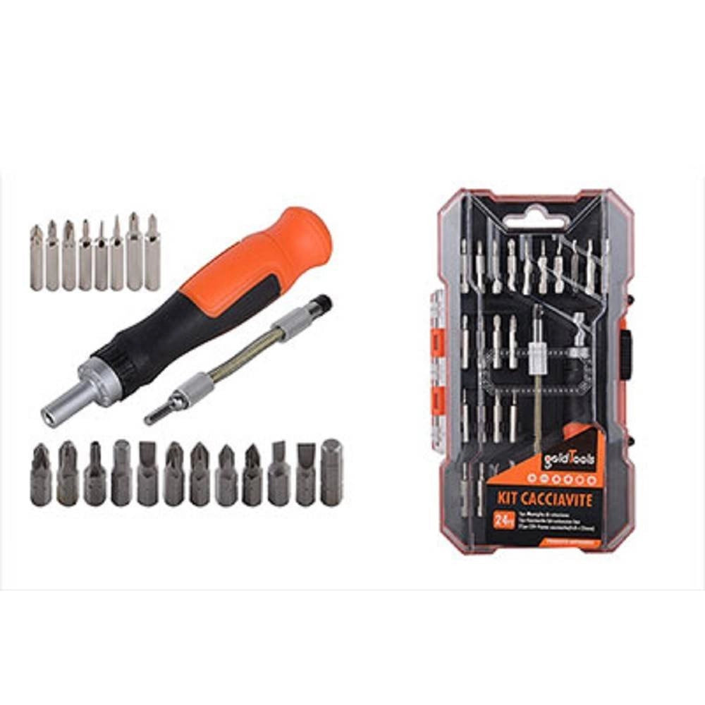 Trade Shop - Kit Cacciavite A Cricchetto Con Flessibile 24pz Inserti Intercambiabili Magnetico -