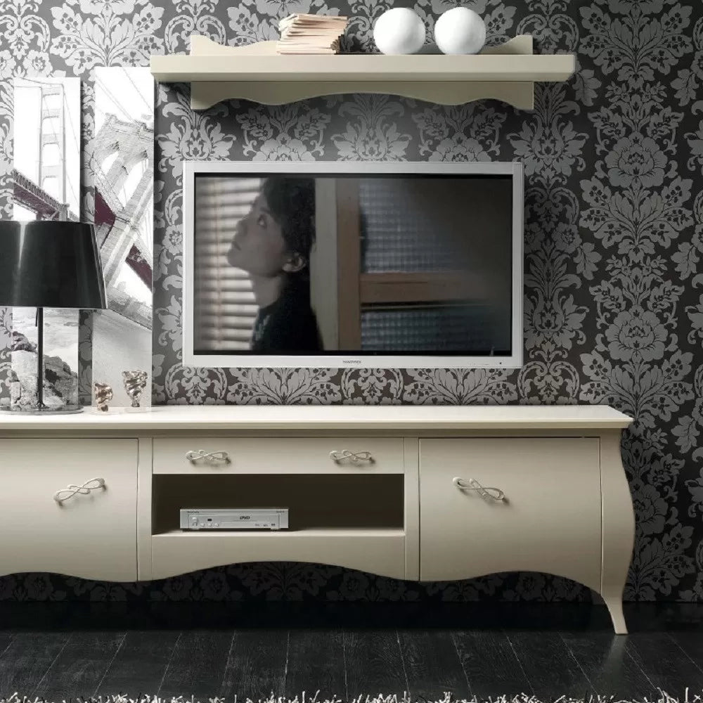 Porta tv bomabato 2 ante shabby in legno avorio l.197 p.53 h.60 - Mobili 2G