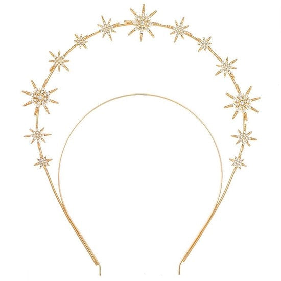 Cintura per capelli a forma di corona - doppia fascia - decorazione a strass a forma di stella - facile da trasportare - struttura flessibile - sicura per la pelle - larghezza 14,5 cm - modello per corona