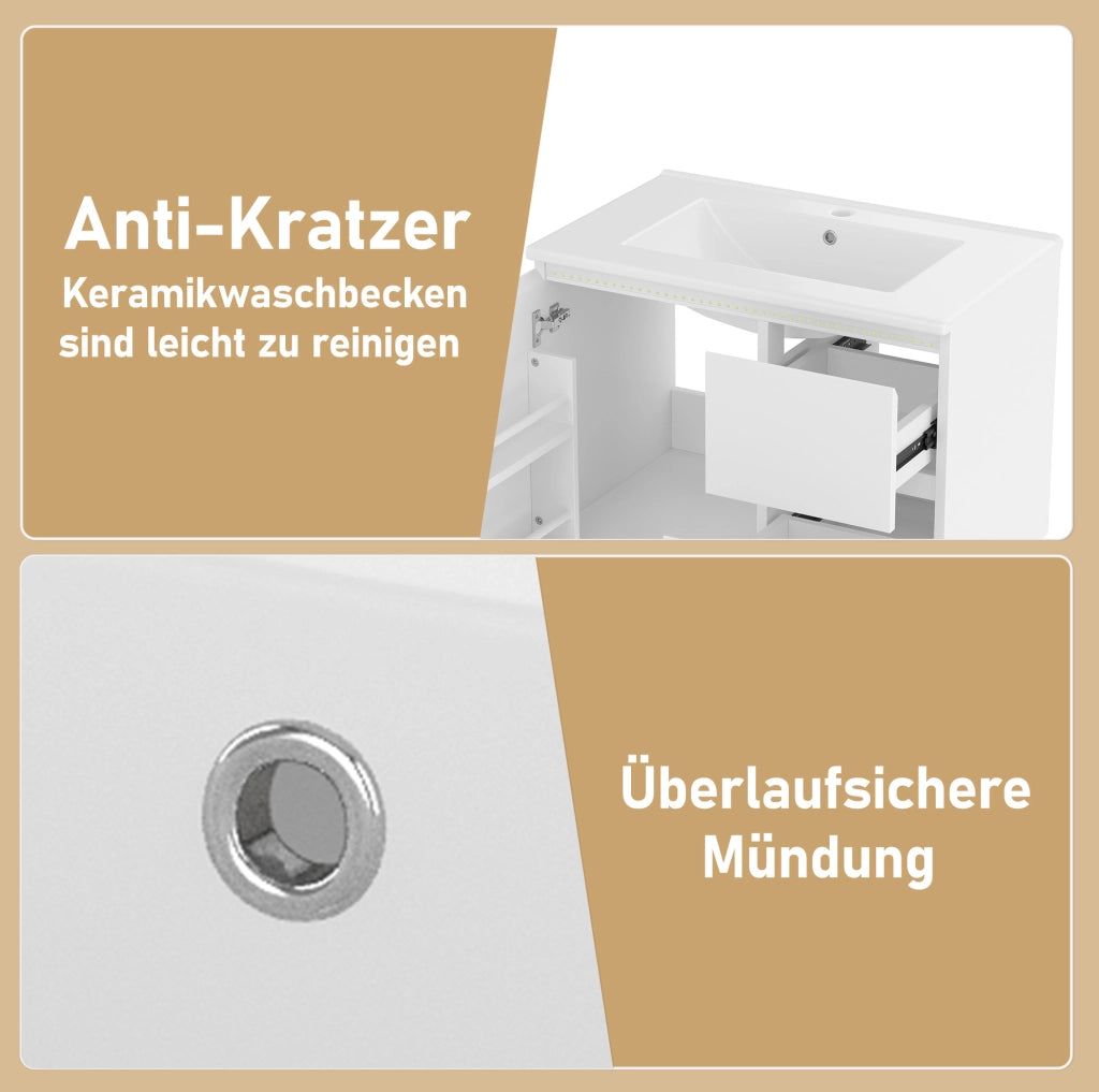 Mobile bagno sospeso 76x46x50 cm con lavabo e luce LED