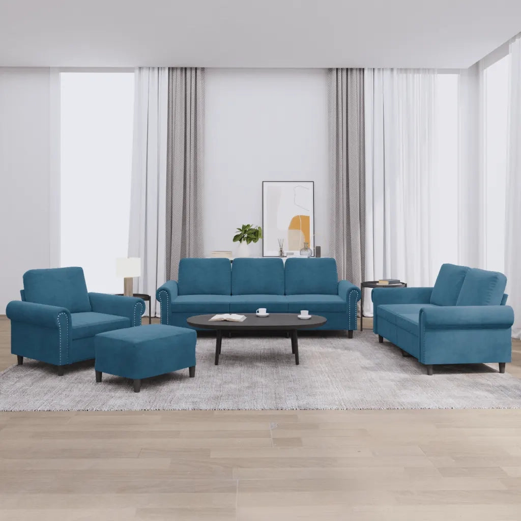 Set di Divani 4 pz con Cuscini Blu in Velluto