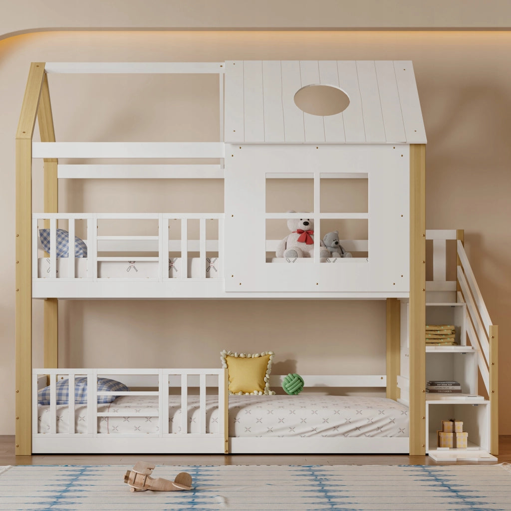 Letto a castello - Xylo - 90x200cm - Bianco+Natural - Pino+MDF