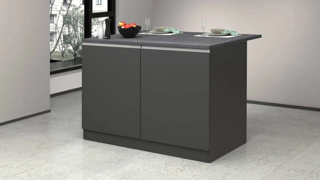 Isola da cucina Analiza, Tavolo ausiliario portaoggetti, Mobile da cucina a 2 ante, 100% Made in Italy, 125x90h90 cm, Antracite e Ardesia