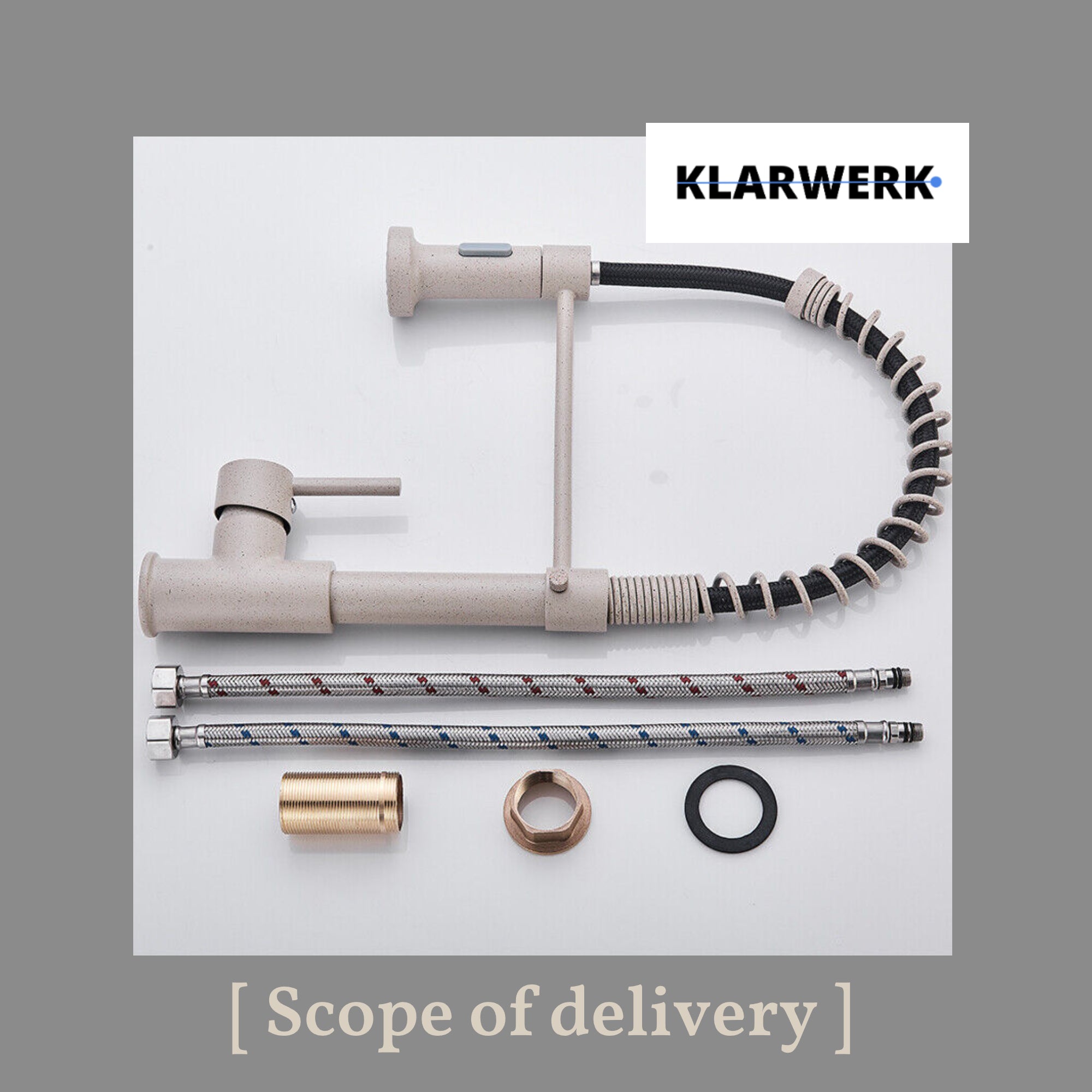 BERND | Rubinetto girevole beige da cucina in acciaio inossidabile |Miscelatore professionale girevole a 360 gradi con doccia | Alta pressione 2 porte