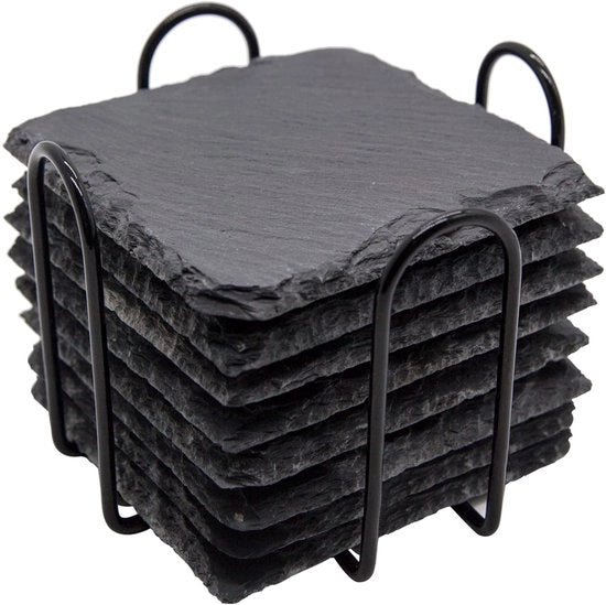 Sostegni per bicchieri in pietra naturale con supporto metallico, 4 pollici, 8 pezzi, pietre nere, bianco, decorazione per casa, ufficio, cucina, appartamento, bar, quadrato