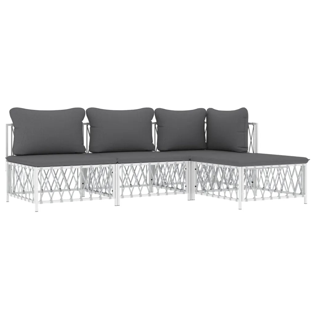 Set Salotto da Giardino 4 pz con Cuscini in Acciaio Bianco 3186852