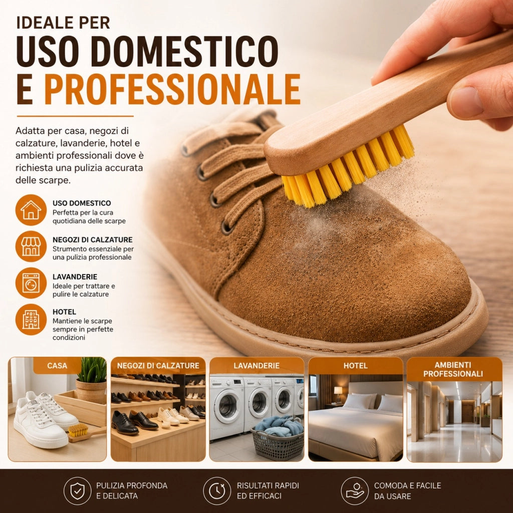 Spazzola Pulisci Scarpe con Manico in Legno per Pelle Camoscio Tessuto 194263