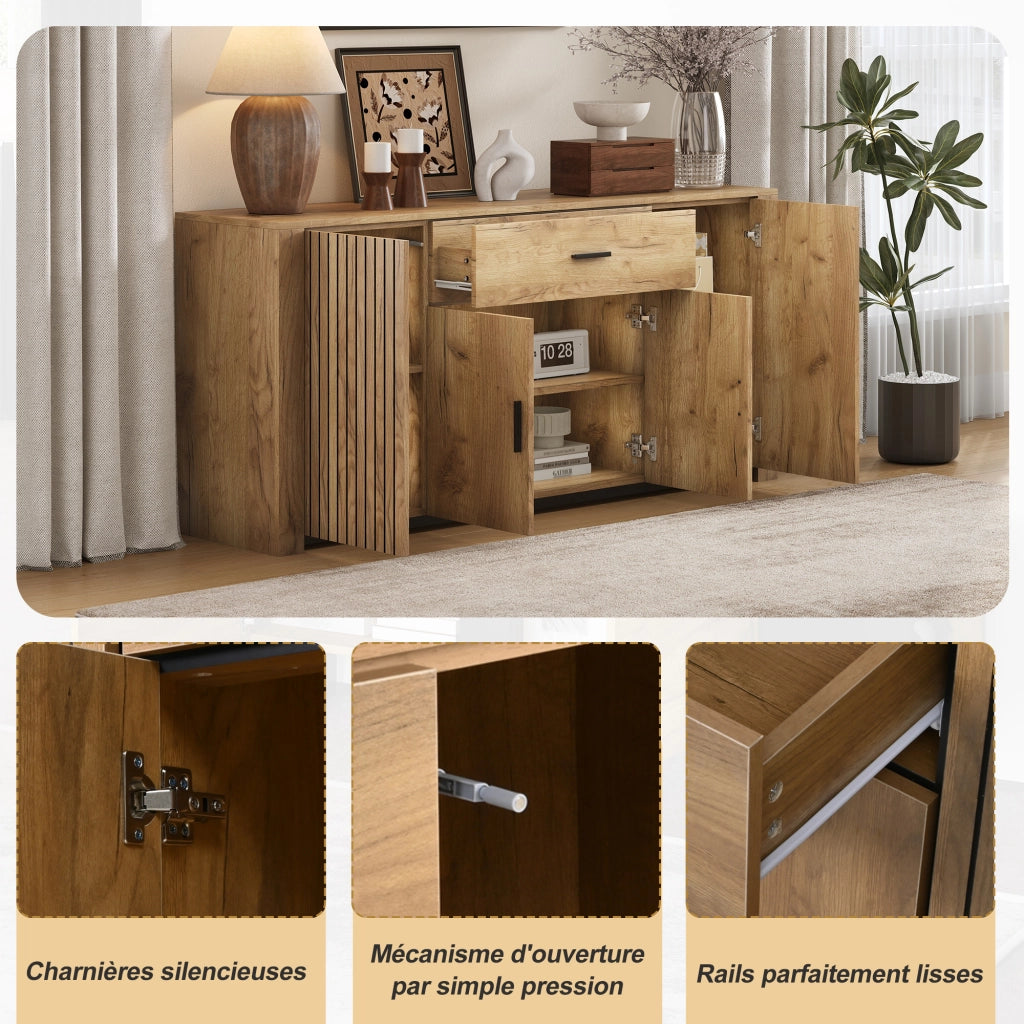 Credenza con 4 ante, 1 cassetto e ripiani regolabili, per soggiorno, in pannello truciolare rovere, 160 × 40 × 75 cm
