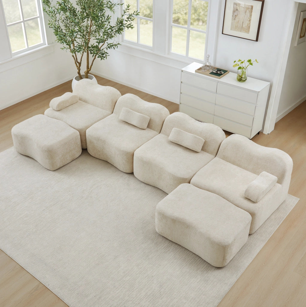 Divano modulare angolare 2-4 posti a U o L 384x167x70 cm in velluto beige