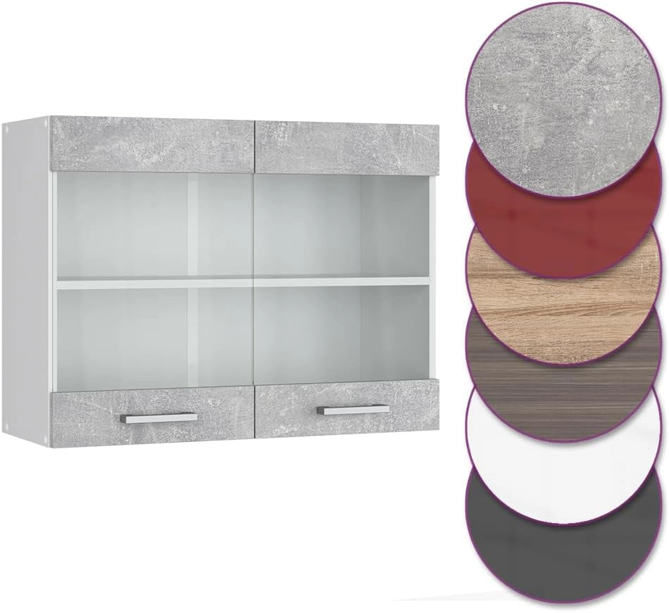Mobile da cucina in vetro R-Line, Calcestruzzo, 80 cm, per la libera combinazione all'interno di sistemi cucina modulari