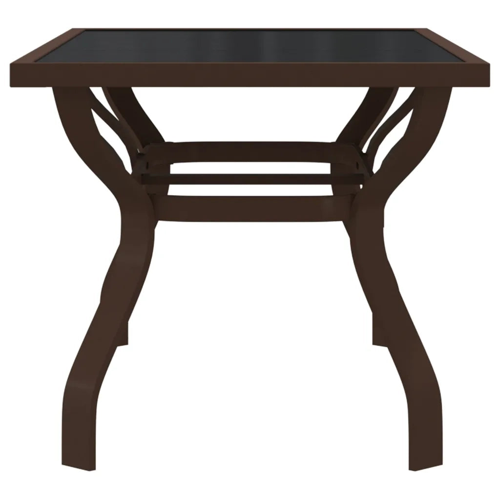Tavolo da Giardino Marrone e Nero 140x70x70 cm Acciaio e Vetro 318772
