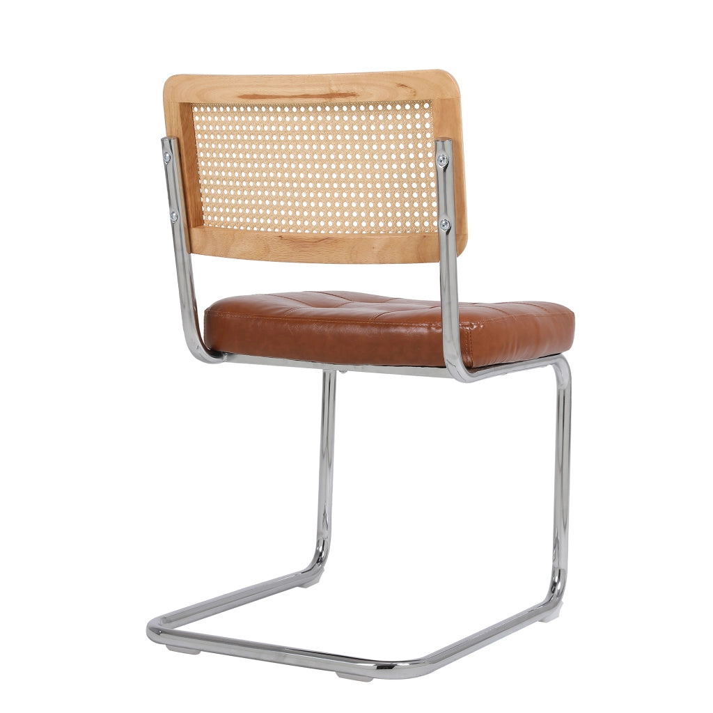 Set 2 Sedie da Pranzo ¨C MINIMAL ¨C Rattan, Similpelle, Schienale Mesh, Gambe Metallo, Marrone