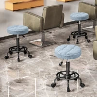 Sgabello Girevole Rotondo con Ruote e Altezza Regolabile, Seduta rivestita in Tessuto, 50x50x66 cm, Blu