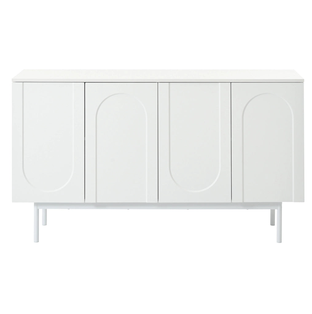Credenza bianca con ripiani regolabili e gambe in metallo; MDF