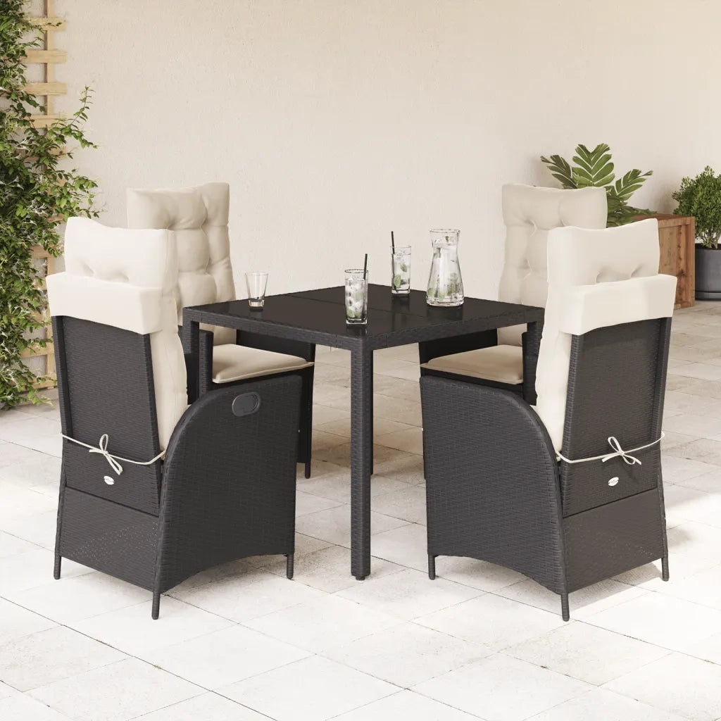 vidaXL Set da Pranzo da Giardino 5 pz Nero con Cuscini in Polyrattan