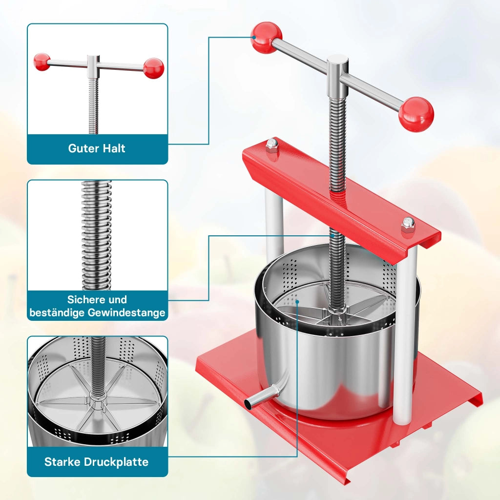 Torchietto per frutta in acciaio inox 6 litri Pressa manuale frutta