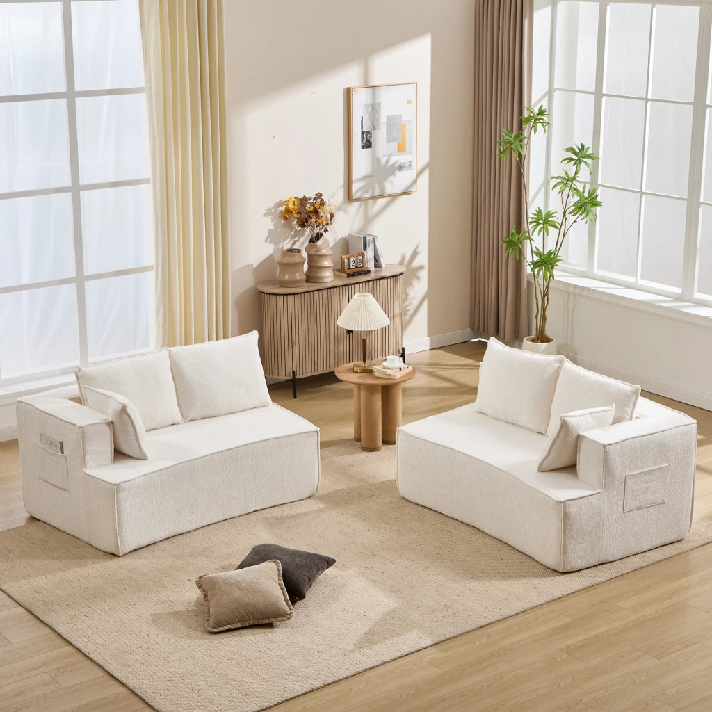 Divano modulare curvo dal design moderno in velluto bianco per soggiorno