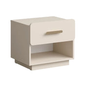 Set di 2 comodini AMALIE – 2 cassetti – Colore beige – Maniglie dorate – Design arrotondato
