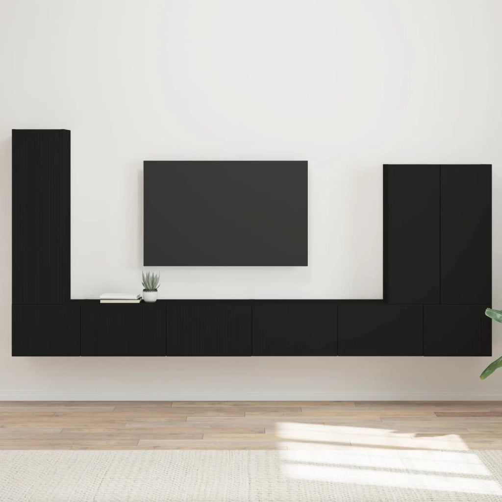 Set di Mobiletto da TV a Parete Montaggio a parete 6 pcs Nero 3408953
