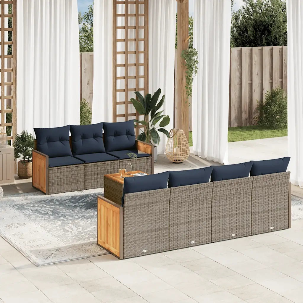 Set Divani da Giardino 8 pz con Cuscini Grigio in Polyrattan 3227489