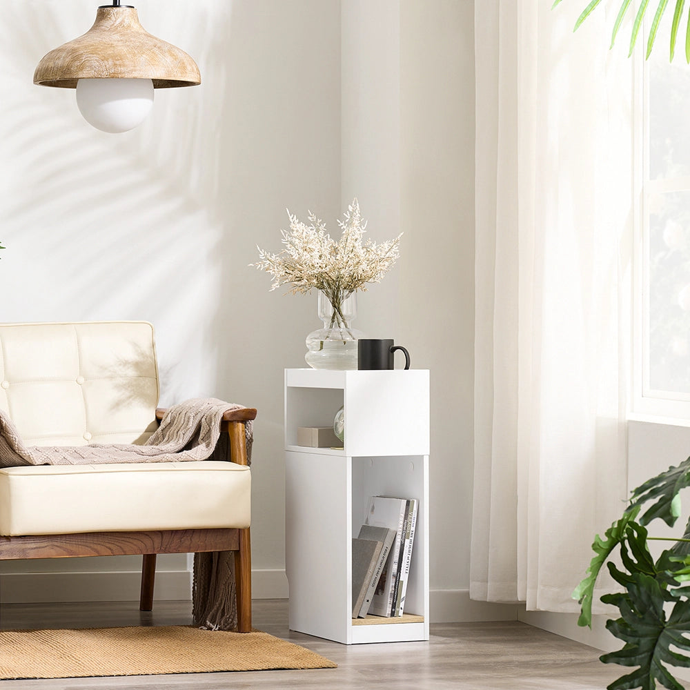 SoBuy FBT171-WN Comodino Camera da Letto Stretto, Tavolino Stretto con Cassetto e Ripiano, Comodino Moderno per Camera da Letto e Soggiorno, Bianco, 20 x 35 x 60 cm