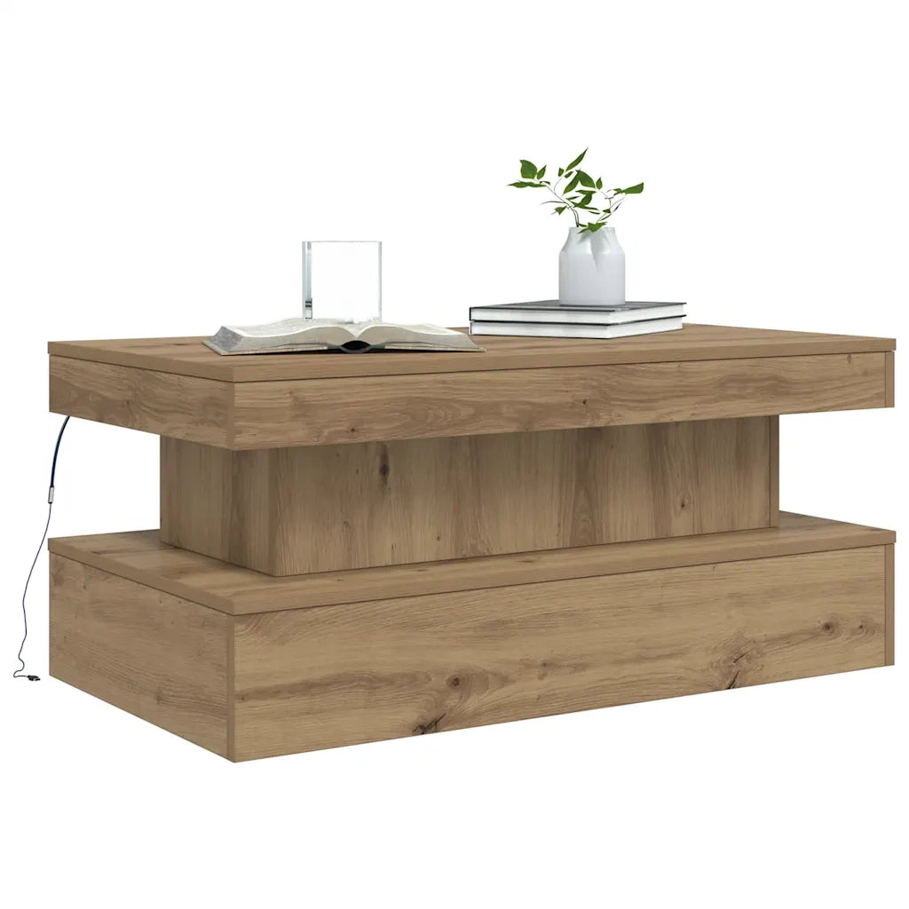 vidaXL Tavolino da Salotto con Luci LED Rovere Artigianale 90x50x40 cm
