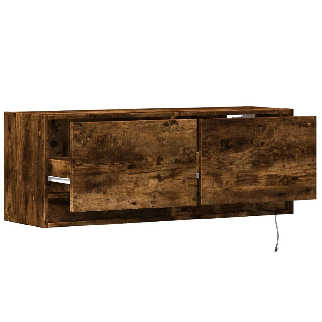 Mobile TV multimediale scaffale TV credenza TV mobile TV da parete per sala da pranzo soggiorno camera da letto con luci LED rovere affumicato 100 x 31 x 35 cm marrone 02_0027968