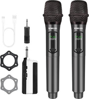 Sistema di Microfono Karaoke a Doppia Dinamica - Radiocomando e Ricaricabile - Dual Set di Microfoni a Mano per Amplificatore - Incontro di Karaoke - Festa Chiesa DJ Matrimonio Canto - Portata di 160 Ft - K60-2