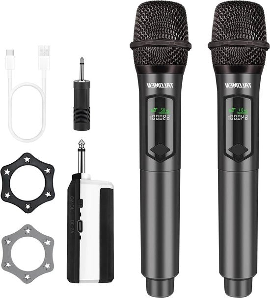 Sistema di Microfono Karaoke a Doppia Dinamica - Radiocomando e Ricaricabile - Dual Set di Microfoni a Mano per Amplificatore - Incontro di Karaoke - Festa Chiesa DJ Matrimonio Canto - Portata di 160 Ft - K60-2
