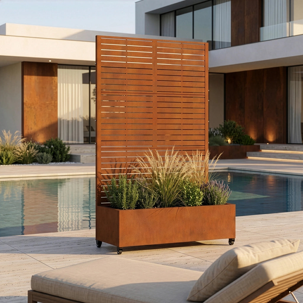 Fioriera con Spalliera Nodepp in Acciaio Corten 190 x 120 x 38 cm - Marrone Ossidato casa.pro
