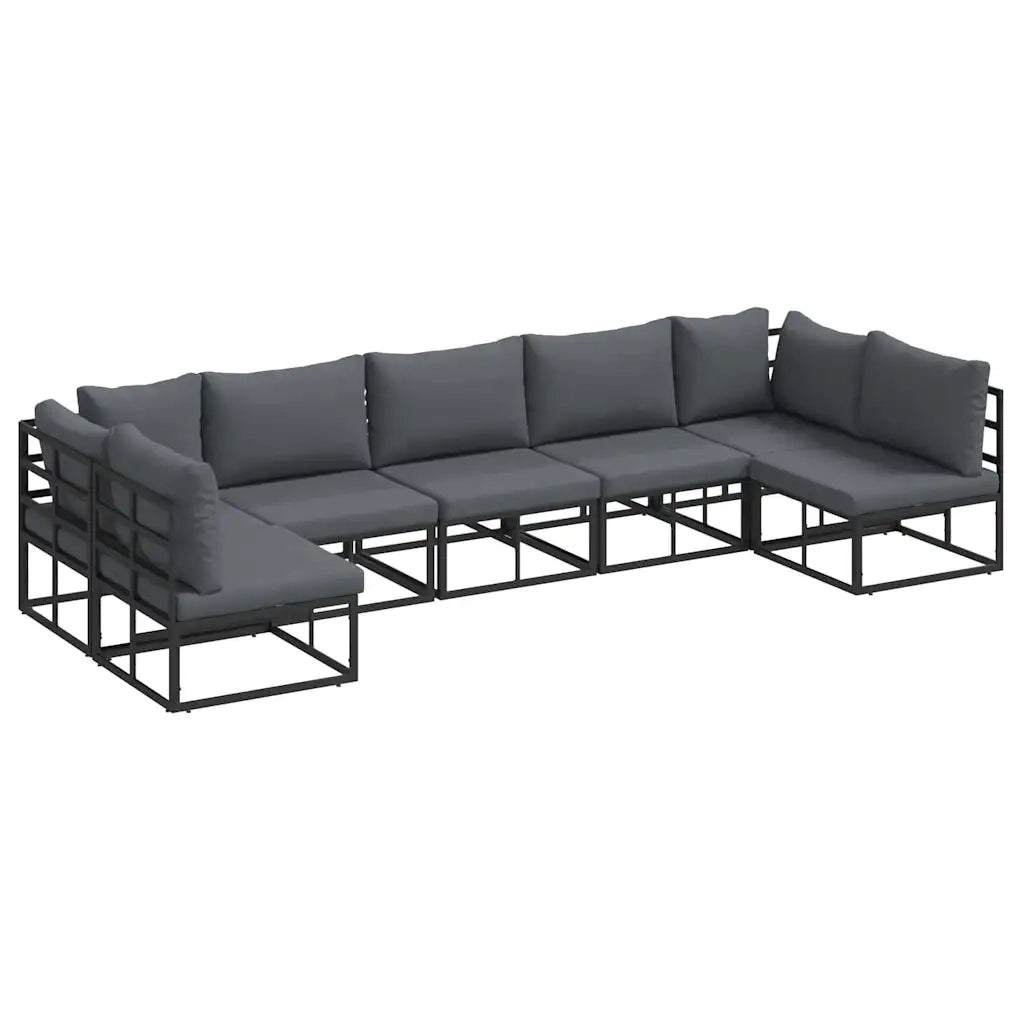 vidaXL Set Divano da Giardino con cuscino 7 pcs Nero Alluminio