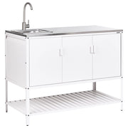 Mobile da cucina da esterno bianco in acciaio inossidabile a 3 ante con piano superiore Cucina da giardino Sala da pranzo