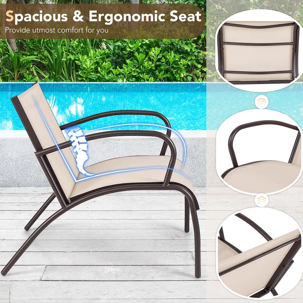 Set di Mobile da Giardino in 3 Pezzi, Set Tavolo Rotondo e 2 Sedie da Balcone in Tessuto Textilene e Metallo, Set da Bistrò per Patio, Veranda, Bordo di Piscina, per 2 Persone, Marrone