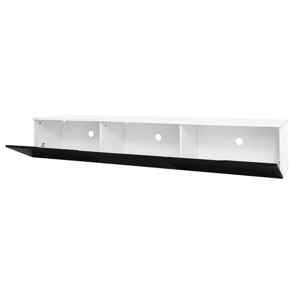 OKWISH Mobile TV con 3 Ante e LED, Montaggio a Parete o a Pavimento, per Soggiorno, MDF, Nero e Bianco, 180×35×30 cm