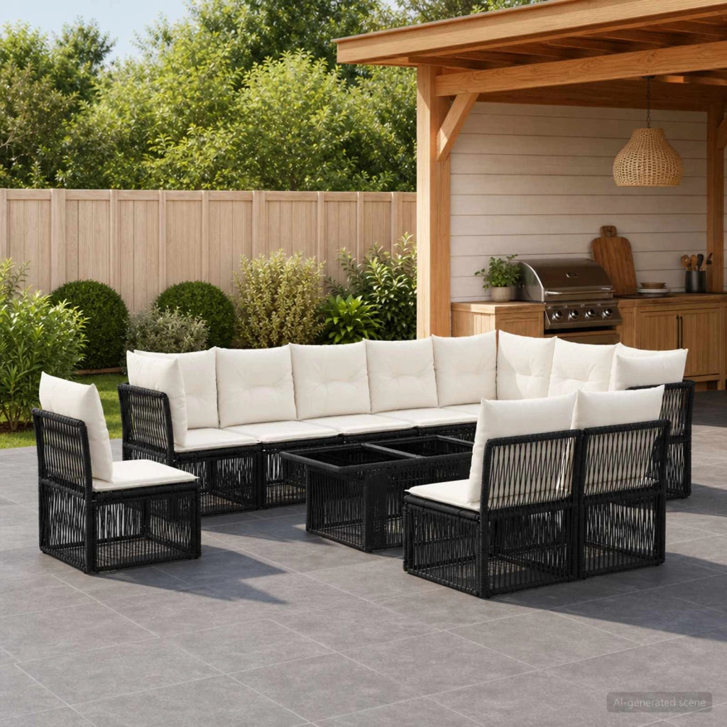 Set Divano da Giardino 11 pz Nero polyrattan 3436483