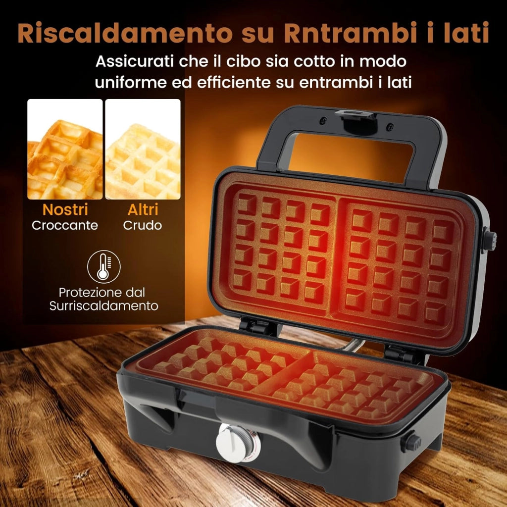 3 in 1 Tostapane Piastra, Griglia Elettrica Rimovibile 1200W, con Spie Indicatrici e Manico Cool Touch, Riscaldamento Bifacciale con 5 Livelli di Temperatura, Piastra Antiaderente, 29x31 cm