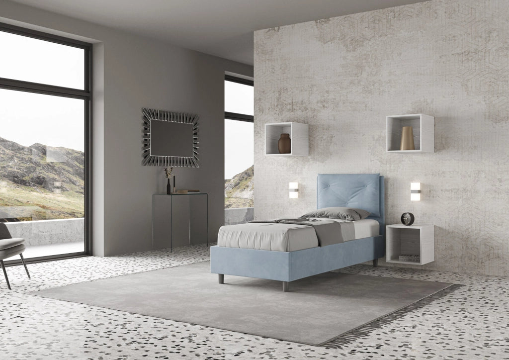 BS COM Letto singolo senza rete imbottito 80x210 microfibra azzurro