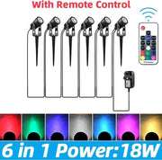 Set di 6 Punti di Illuminazione Outdoor con RGB e Luce Calda Bianca - IP65 - Illuminazione Esterna con Punti di Terra - Incluso Adattatore