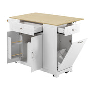 Carrello da Cucina con Piano Ribaltabile; Prese e Vano per Rifiuti; in MDF; Bianco e Naturale; 131;8 x 40-70 x 93;3 cm