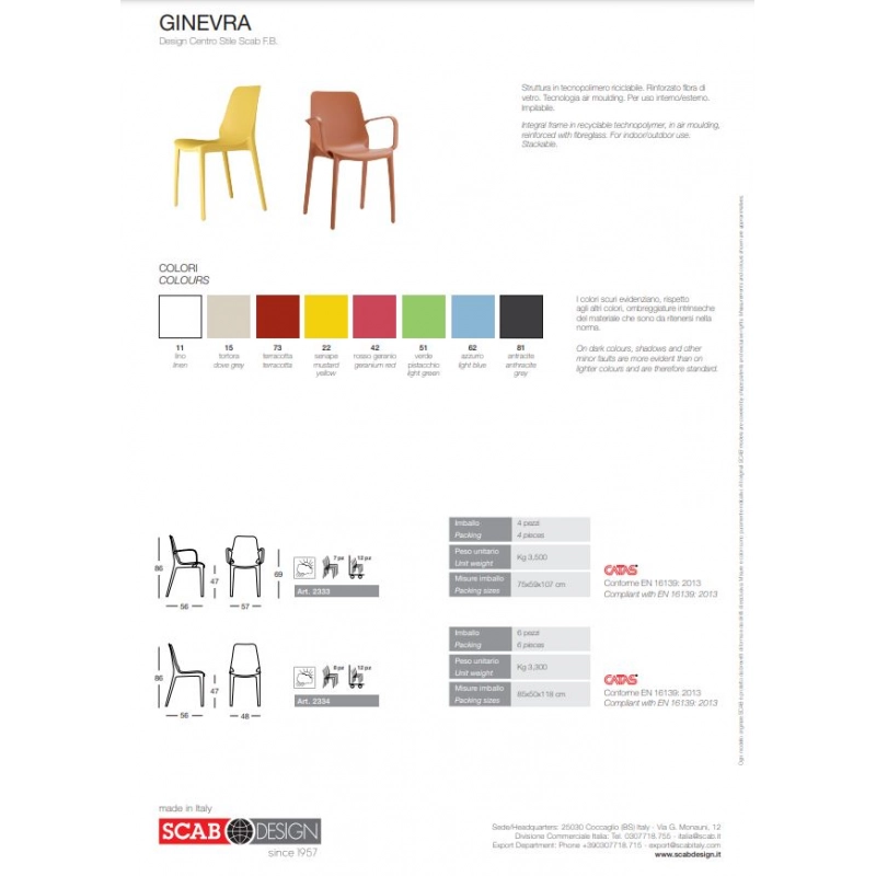 SET 4 SEDIE GINEVRA TECNOPOLIMERO CON BRACCIOLI SCAB DESIGN - Verde pistacchio 51