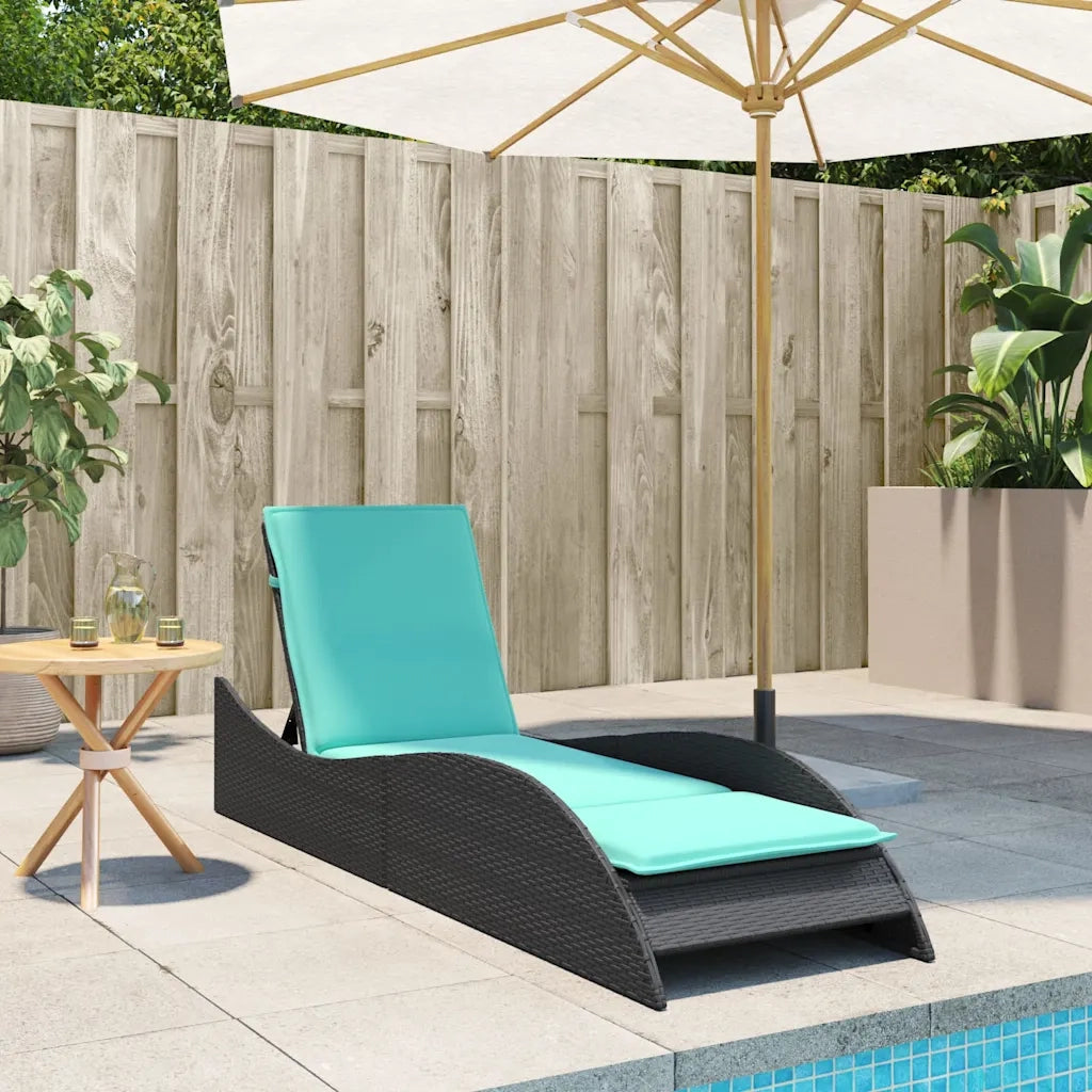 Lettino prendisole con cuscino nero 60x205x73 cm in polyrattan 368286